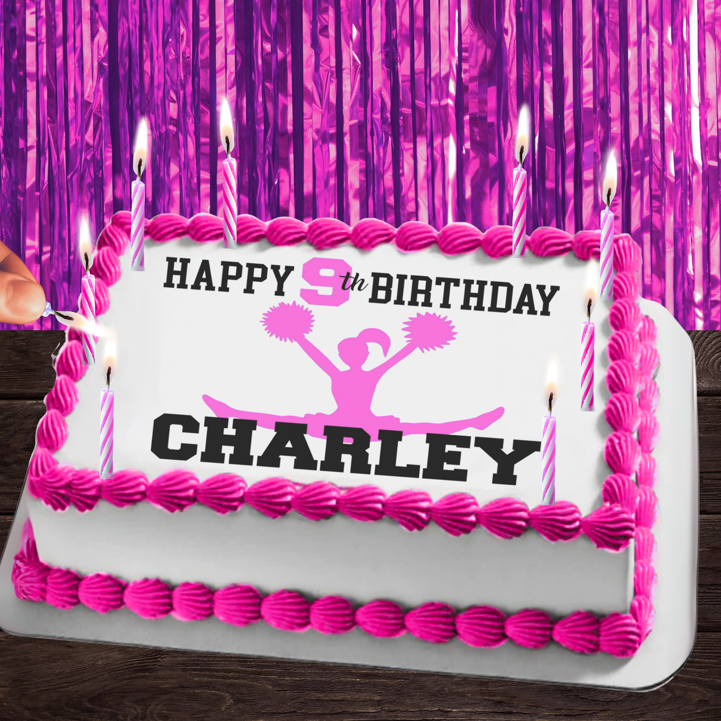 Cheerleading Birthday Edible Cake Topper Sugar Sheet | Pink | 4 Styles Available