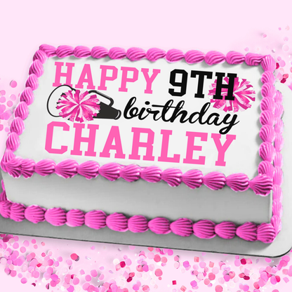 Cheerleading Birthday Edible Cake Topper Sugar Sheet | Pink | 4 Styles Available