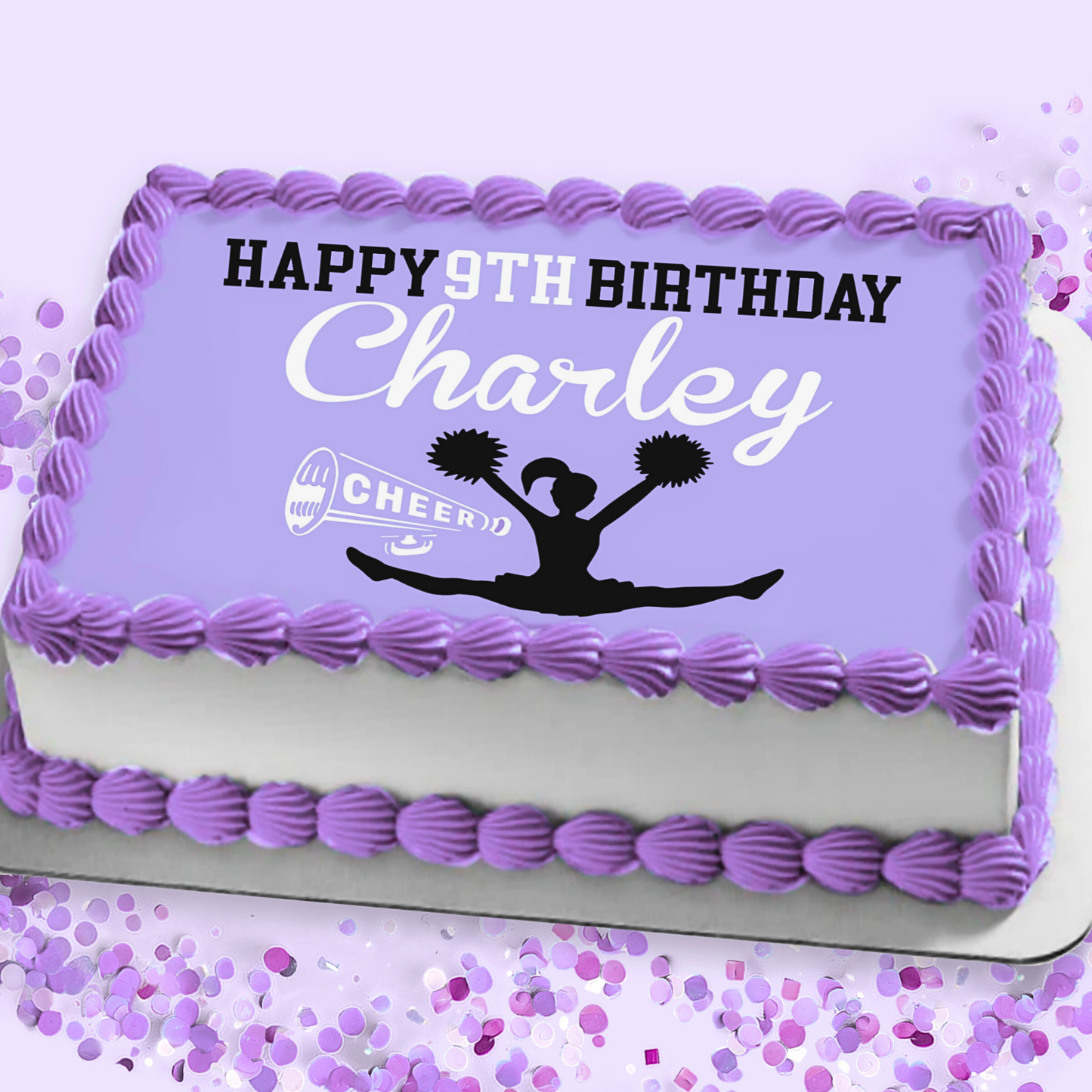 Cheerleading Birthday Edible Cake Topper Sugar Sheet | Purple | 4 Styles Available