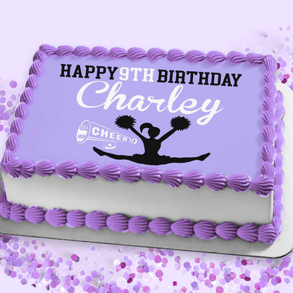 Cheerleading Birthday Edible Cake Topper Sugar Sheet | Purple | 4 Styles Available