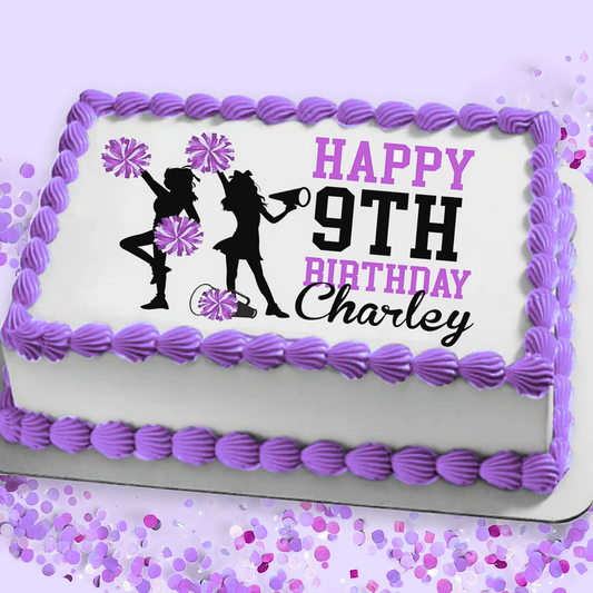 Cheerleading Birthday Edible Cake Topper Sugar Sheet | Purple | 4 Styles Available