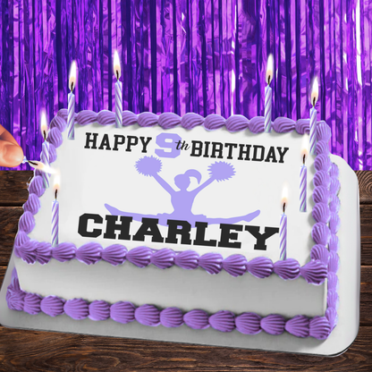 Cheerleading Birthday Edible Cake Topper Sugar Sheet | Purple | 4 Styles Available