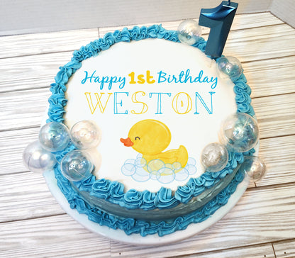 Rubber Ducky 1st Birthday Edible Cake Topper Sugar Sheet | 4 Styles Available