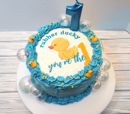 Rubber Duck First Birthday Edible Cake Topper Sugar Sheet | 4 Styles Available