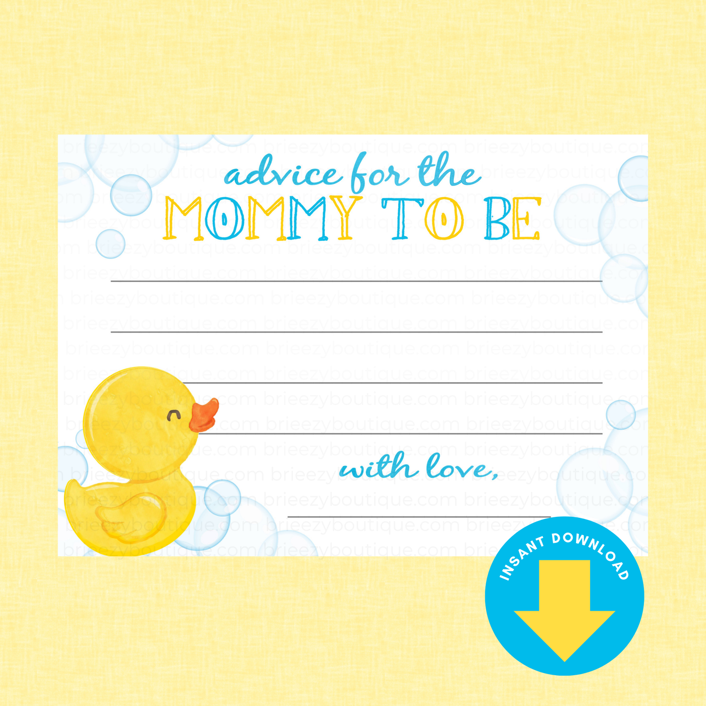 Rubber Duck Advice for the Mommy to Be Baby Shower Cards (Digital Download)