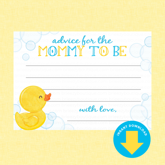Rubber Duck Advice for the Mommy to Be Baby Shower Cards (Digital Download)