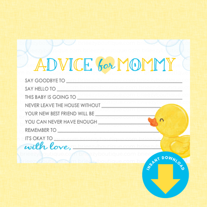 Rubber Duck Advice for Mommy Fill in the Blank Baby Shower Cards (Digital Download)