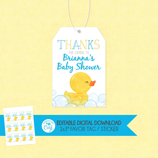 Rubber Duck Baby Shower Favor Tags (Editable Digital Download)
