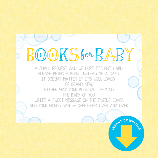 Books for Baby Rubber Duck Baby Shower Insert Cards (Digital Download)