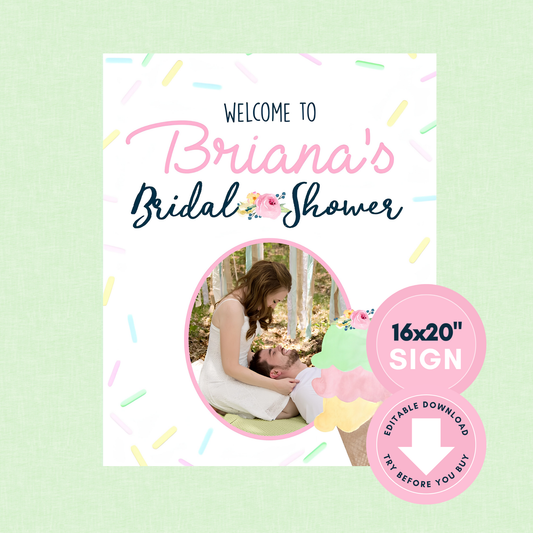 Watercolor Ice Cream Photo Welcome Sign - 16x20'' (Editable Digital Download)