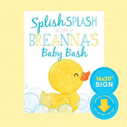 Rubber Duck Baby Shower Welcome Sign - 16x20'' (Editable Digital Download)