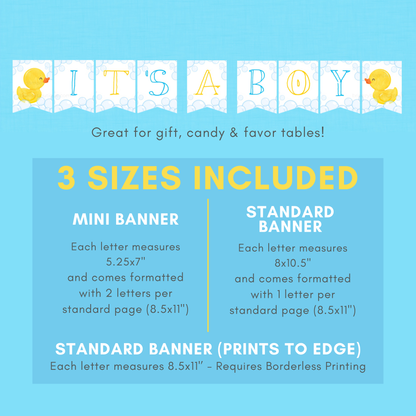 It's a Boy Rubber Duck Baby Shower Banner (Digital Download)