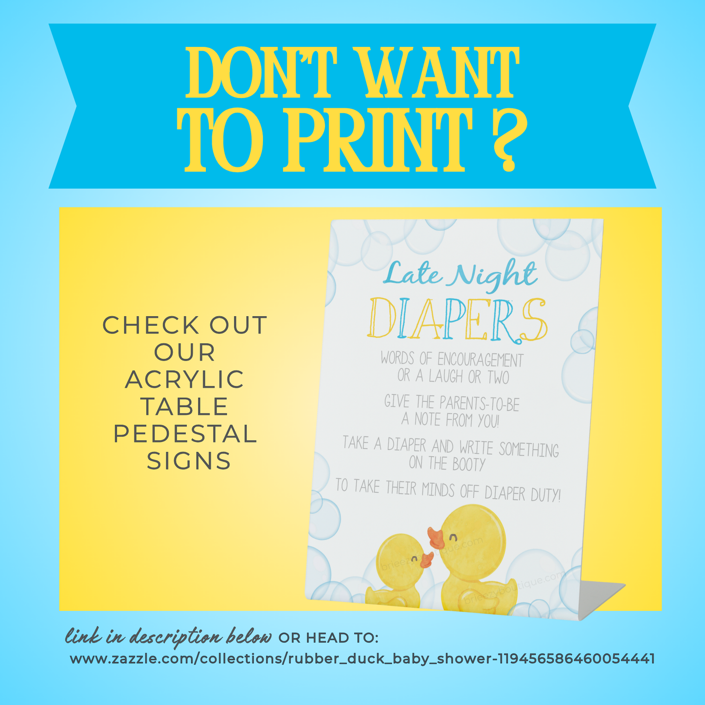 Late Night Diapers Rubber Duck Baby Shower Sign (Digital Download)