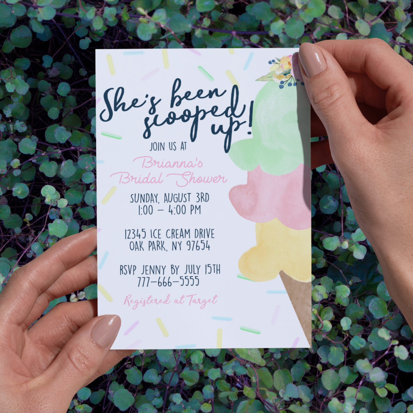 Scooped Up Ice Cream Cone Bridal Shower Invitation (Editable Digital Download)