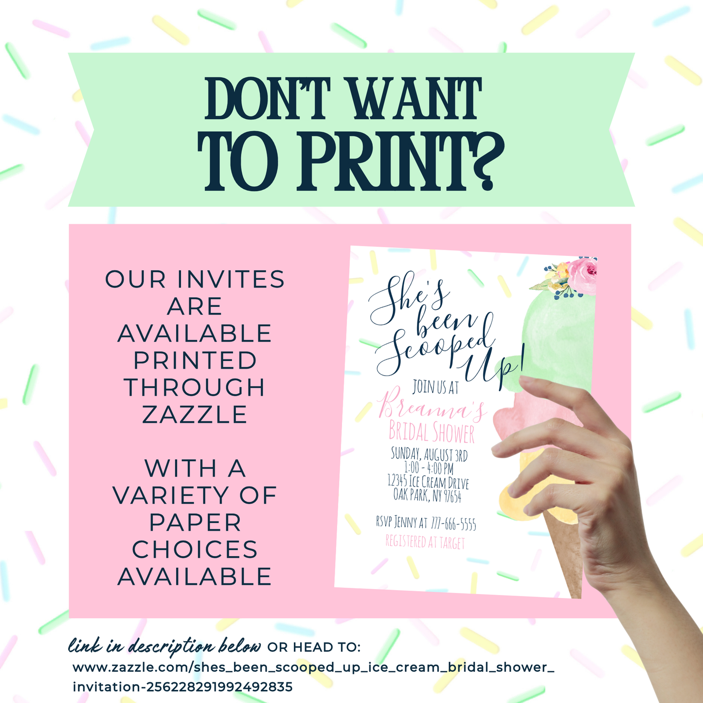 Scooped Up Ice Cream Cone Bridal Shower Invitation (Editable Digital Download)