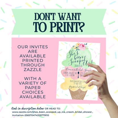 Scooped Up Watercolor Ice Cream Bridal Shower Invitation (Editable Digital Download)