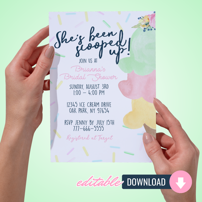 Scooped Up Ice Cream Cone Bridal Shower Invitation | EDITABLE DIGITAL DOWNLOAD