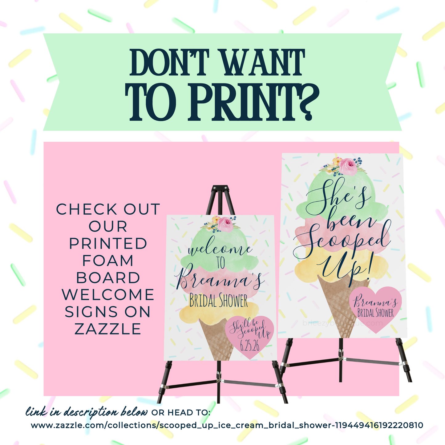 Watercolor Ice Cream Welcome Sign - 20x30'' (Editable Digital Download)