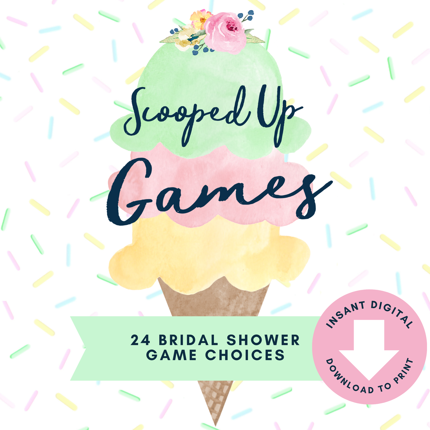 Scooped Up Ice Cream Bridal Shower Games - 24 Games to Choose From (Printable Digital Download)