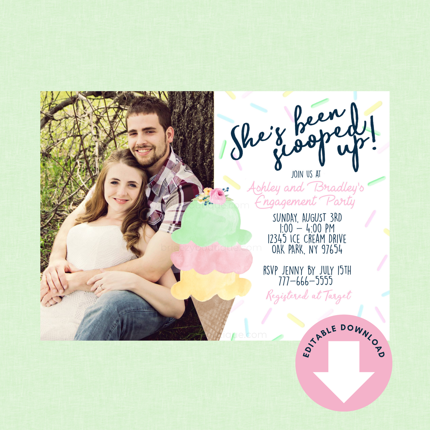 She's Been Scooped Up Ice Cream Bridal Shower Photo Invitation (Editable Digital Download)