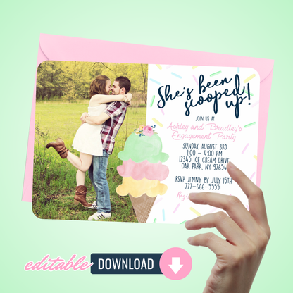 She's Been Scooped Up Ice Cream Bridal Shower Photo Invitation (Editable Digital Download)