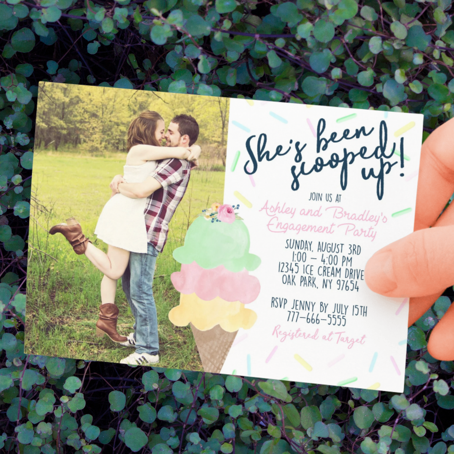 She's Been Scooped Up Ice Cream Bridal Shower Photo Invitation (Editable Digital Download)