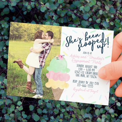 She's Been Scooped Up Ice Cream Bridal Shower Photo Invitation (Editable Digital Download)