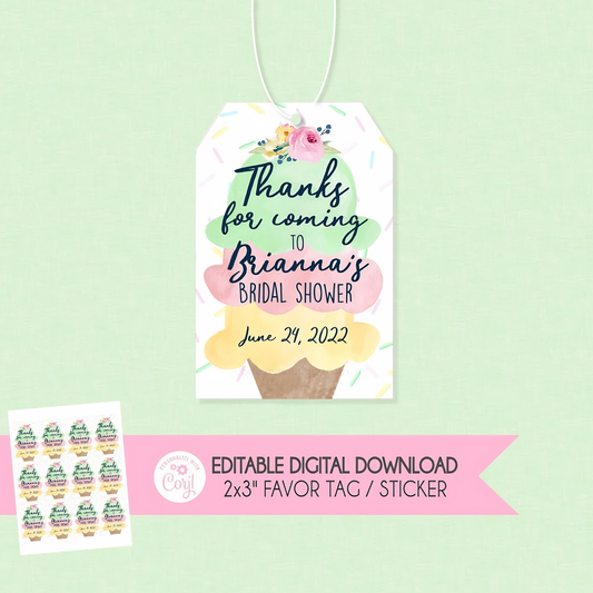 Ice Cream Thanks for Coming Favor Tags (Editable Digital Download)