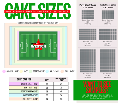Edible Soccer Field Cake Topper Personalized Sugar Sheet | for a Soccer Birthday or Team Party