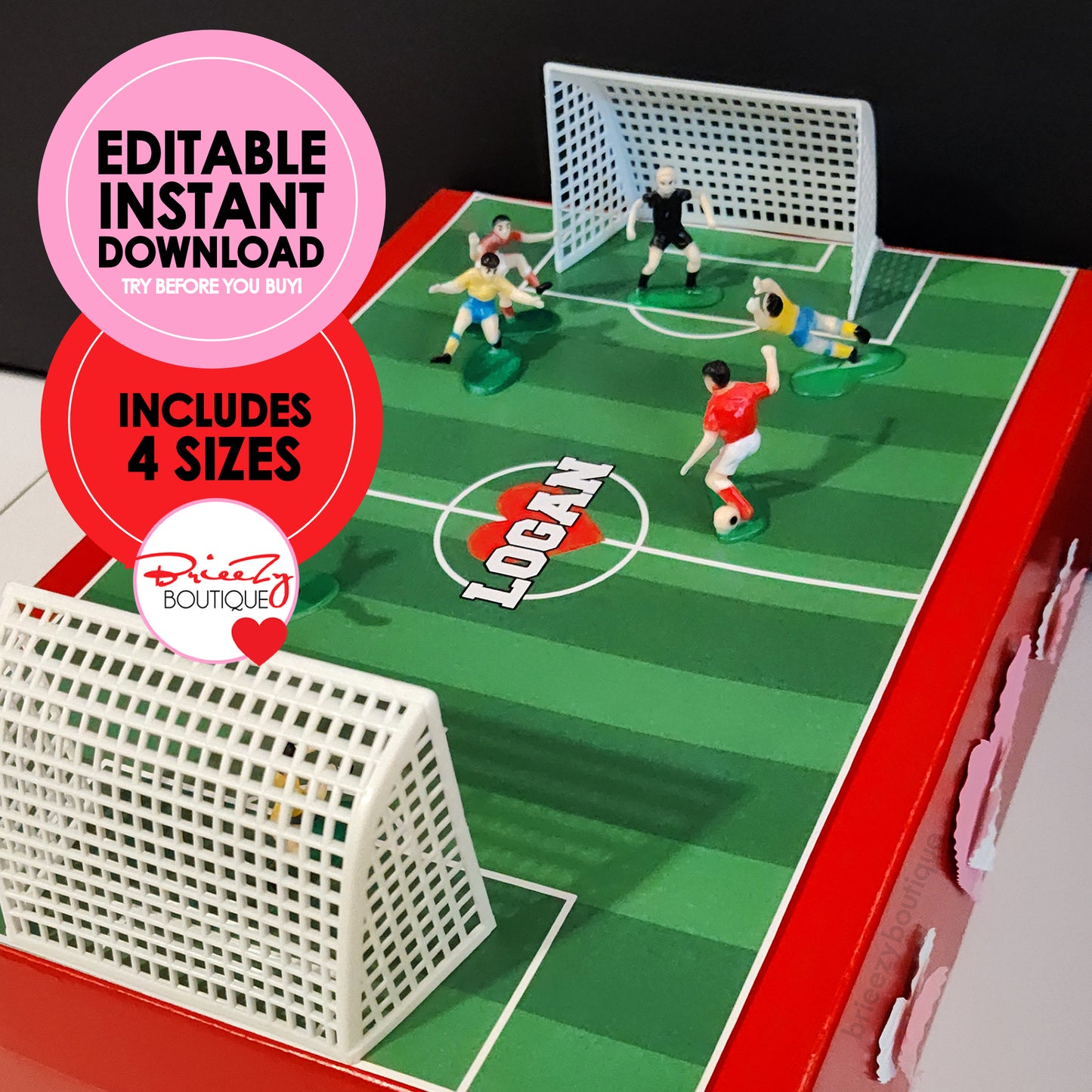Printable Valentines Soccer Field For Box || EDITABLE DIGITAL DOWNLOAD