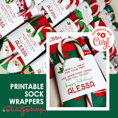 Christmas Sock Printable Favor Wrap for School Christmas Class Party Favors or Great Group Gift || EDITABLE DIGITAL DOWNLOAD