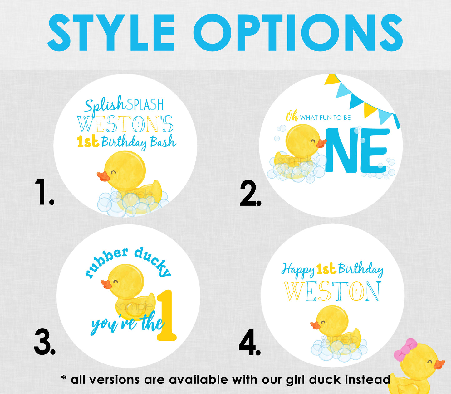 Rubber Ducky 1st Birthday Edible Cake Topper Sugar Sheet | 4 Styles Available