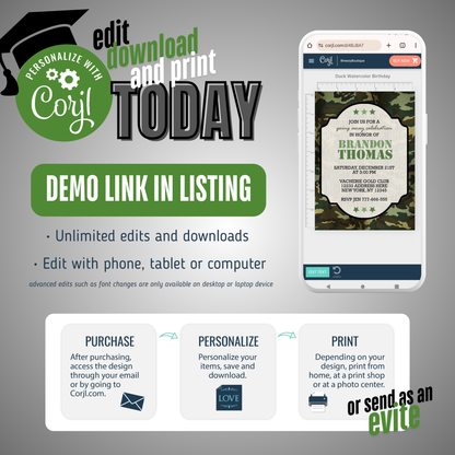 Camo Going Away or Deployment Invitation | EDITABLE DIGITAL DOWNLOAD