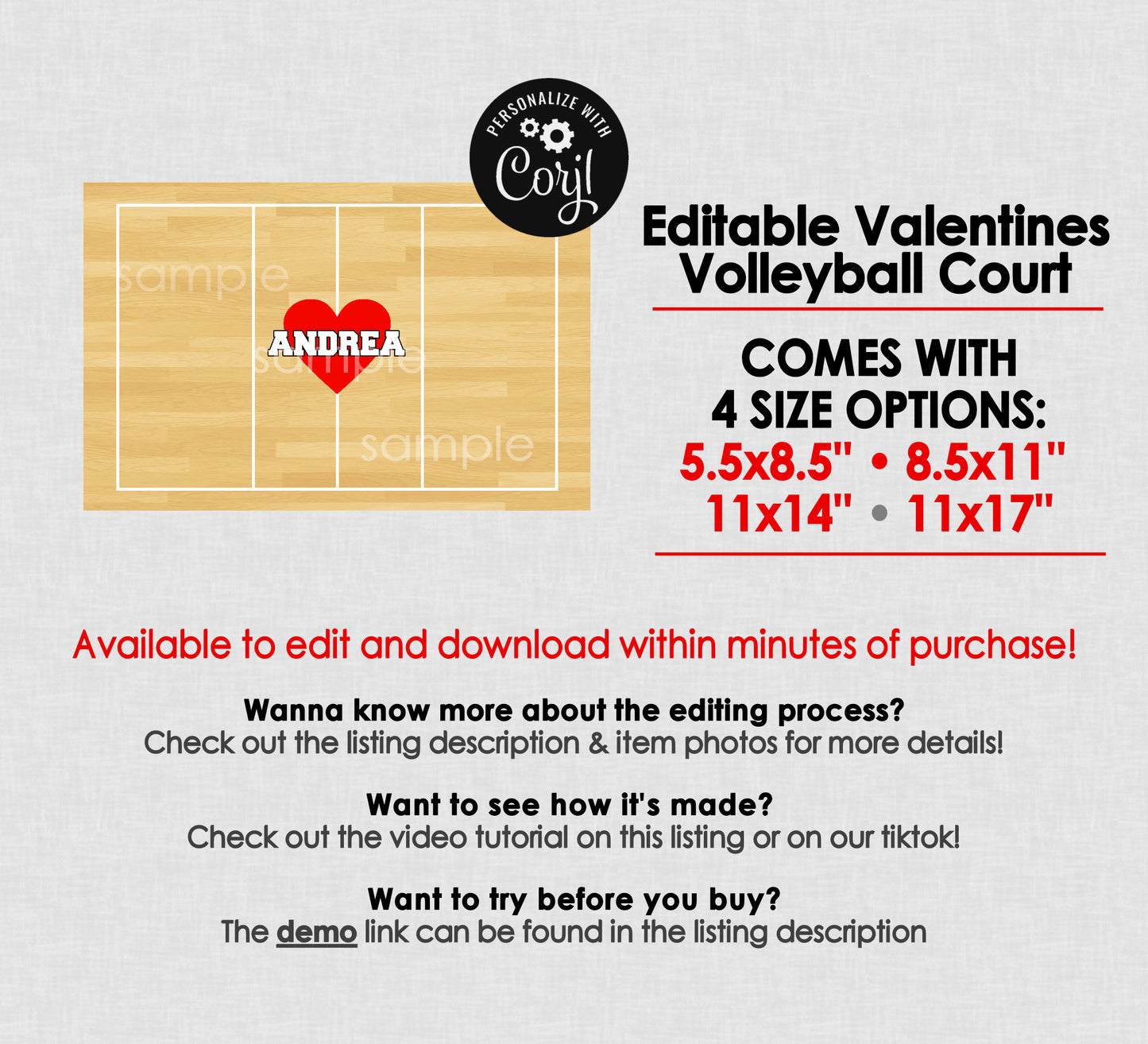 Printable Valentines Volleyball Court For Box || EDITABLE DIGITAL DOWNLOAD