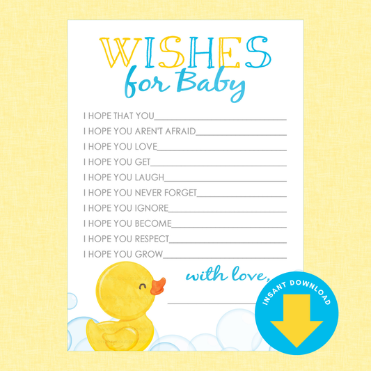 Wishes For Baby Rubber Duck Baby Shower Cards (Digital Download)