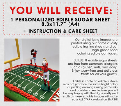 Edible Football Field Cake Topper Personalized Sugar Sheet | for a Football Birthday or Team Party