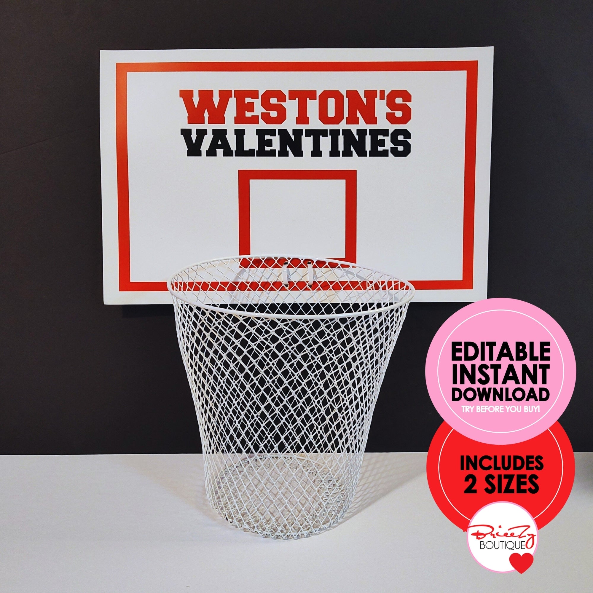 Printable Valentines Basketball Backboard || EDITABLE DIGITAL DOWNLOAD ...