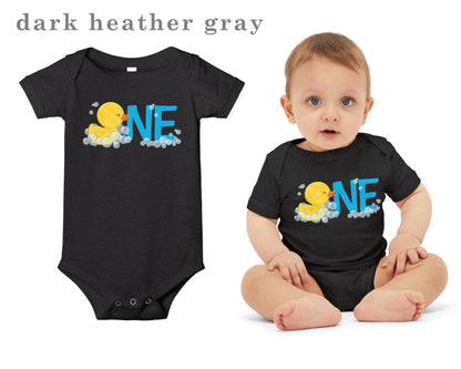 Boy Rubber Ducky ONE First Birthday Bodysuit