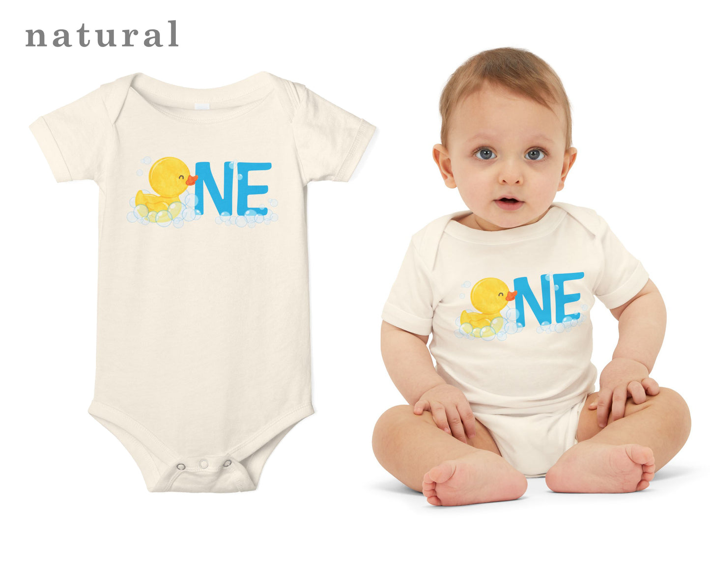 Boy Rubber Ducky ONE First Birthday Bodysuit