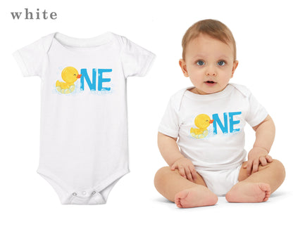 Boy Rubber Ducky ONE First Birthday Bodysuit