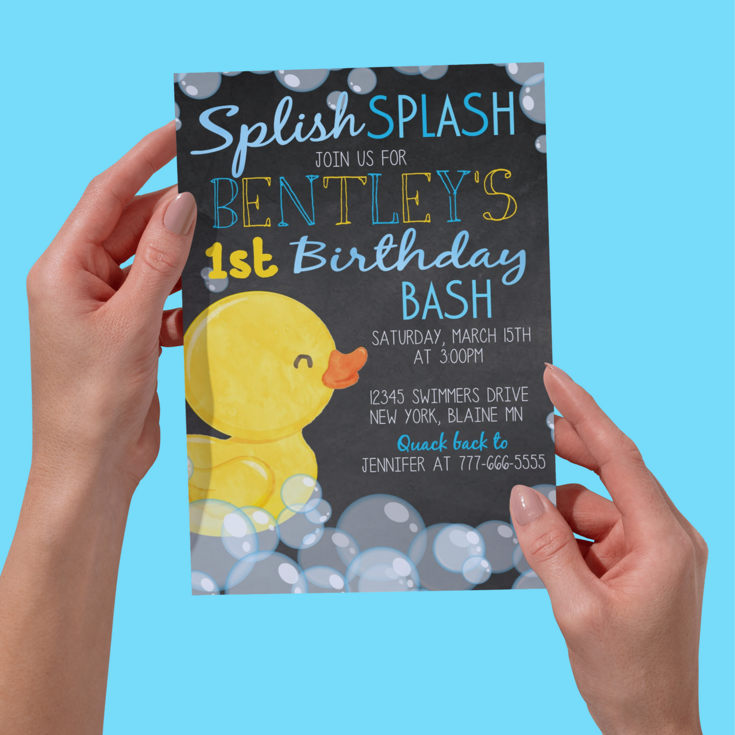 Splish Splash Rubber Duck Chalkboard Birthday Invitation | EDITABLE DIGITAL DOWNLOAD