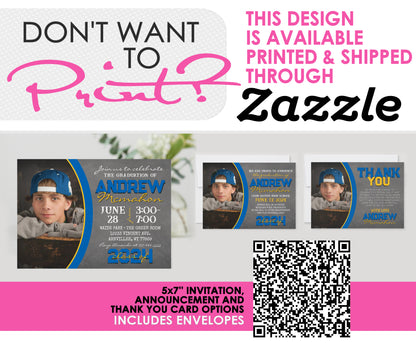 Blue & Gold Graduation Chalkboard Photo Invitations | EDITABLE DIGITAL DOWNLOAD