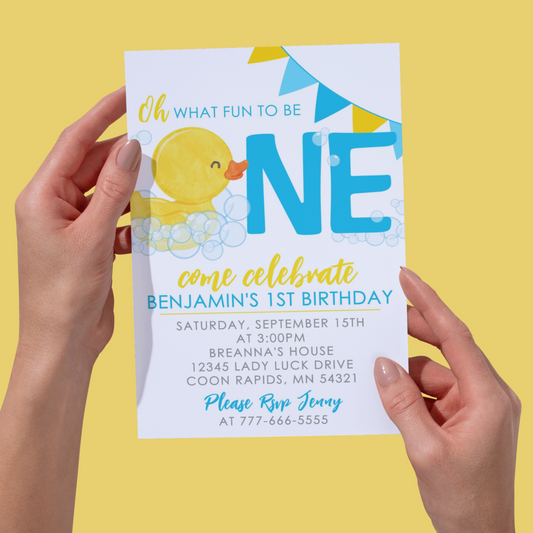 Rubber Duck Fun to be One Birthday Invitation | EDITABLE DIGITAL DOWNLOAD