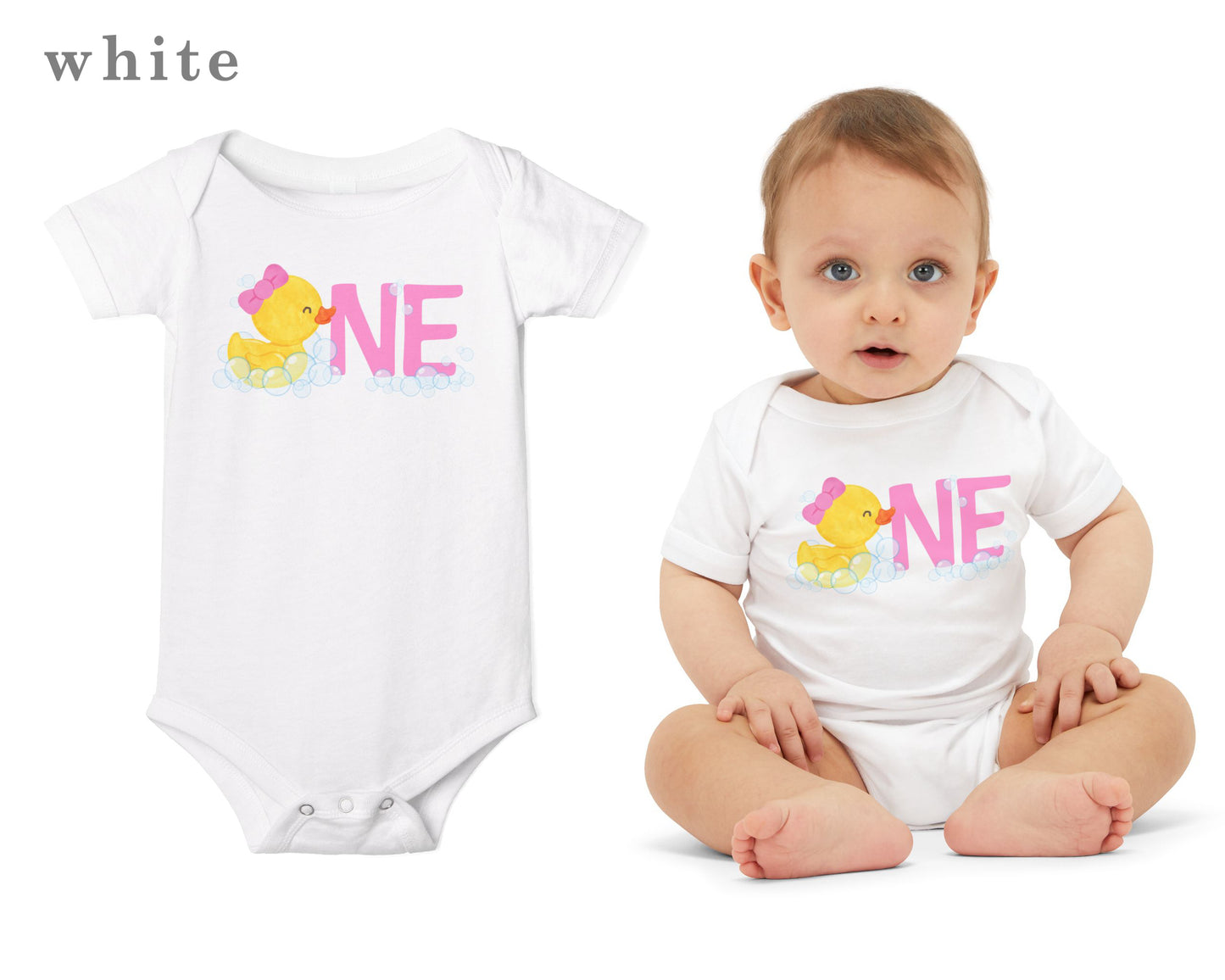Girl Rubber Ducky ONE First Birthday Bodysuit