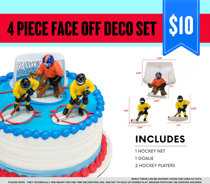 4 Piece Hockey Deco Set ADD ON for : Edible Hockey Rink Cake Topper