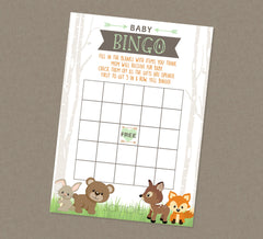 Woodland Baby Shower Bingo - INSTANT DOWNLOAD - Woodland Shower Games, Gift Bingo, Forest Animals, Fox, Deer, Bear, Camper