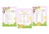 Sweet Safari Baby Shower Game Pack - INSTANT DOWNLOAD - Jungle Shower Games, Safari Baby Shower, Jungle Baby Games, Animals, Zoo, Pink