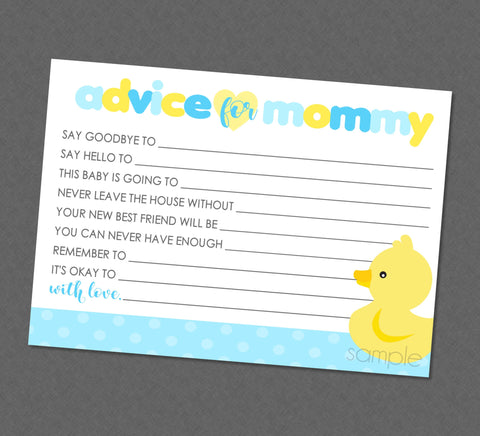 Rubber Duck Baby Shower Advice For Mommy to Be Printable Cards - INSTANT DOWNLOAD - Duckie Shower Advice Cards , Ducky Baby Shower Advice