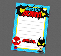 Superhero Baby Shower Advice For Mommy Printable Cards - INSTANT DOWNLOAD - Superhero Baby Shower, Superhero Advice Cards, Superhero Shower