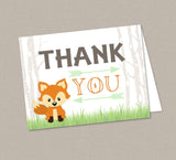 Woodland Thank You Card - INSTANT DOWNLOAD - Woodland Baby Shower, Birthday, Folded Thank You, Fox Thank You, Fox Birthday, Fox Baby Shower